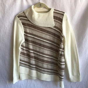 Alfred Dunner Petite asymmetrical cream and brown sweater, size PM